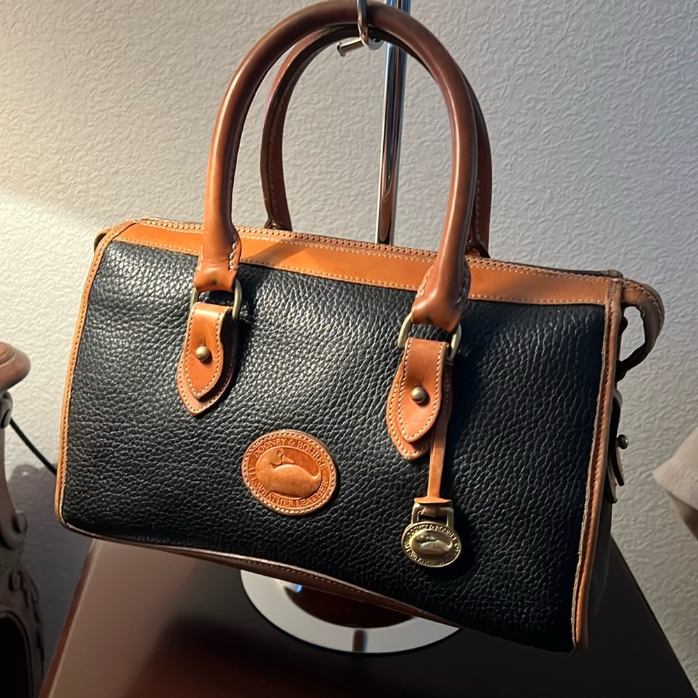 Vintage Dooney and Bourke satchel hand bag black and cognac.